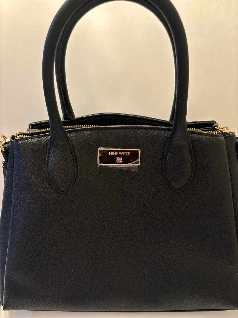 Nine West Black Top-Handle Satchel with Gold Hardware